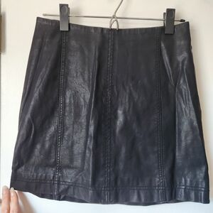 Free People Modern Femme Black Faux Leather Mini Skirt Size 4 Vegan Boho Chic